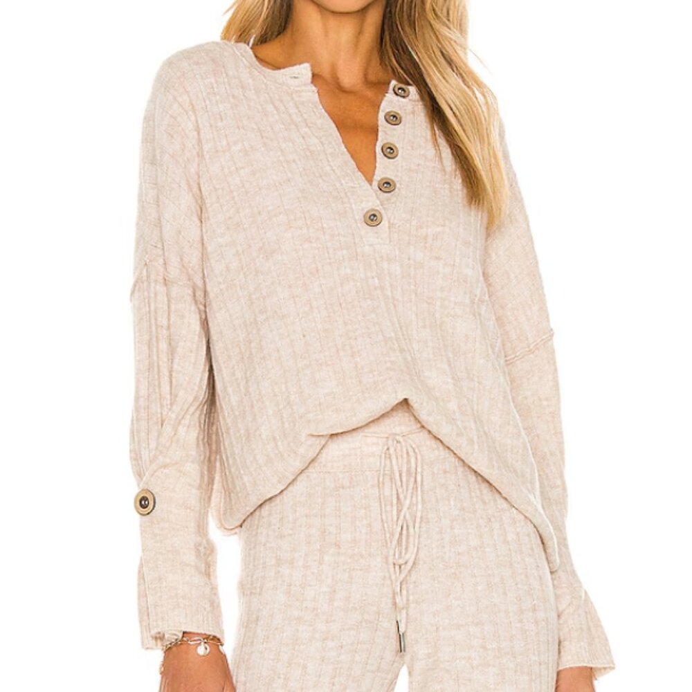 Free People New Around the Clock Pullover Ribbed Knit Sweater in Oatmeal Size XS - Picture 2 of 13